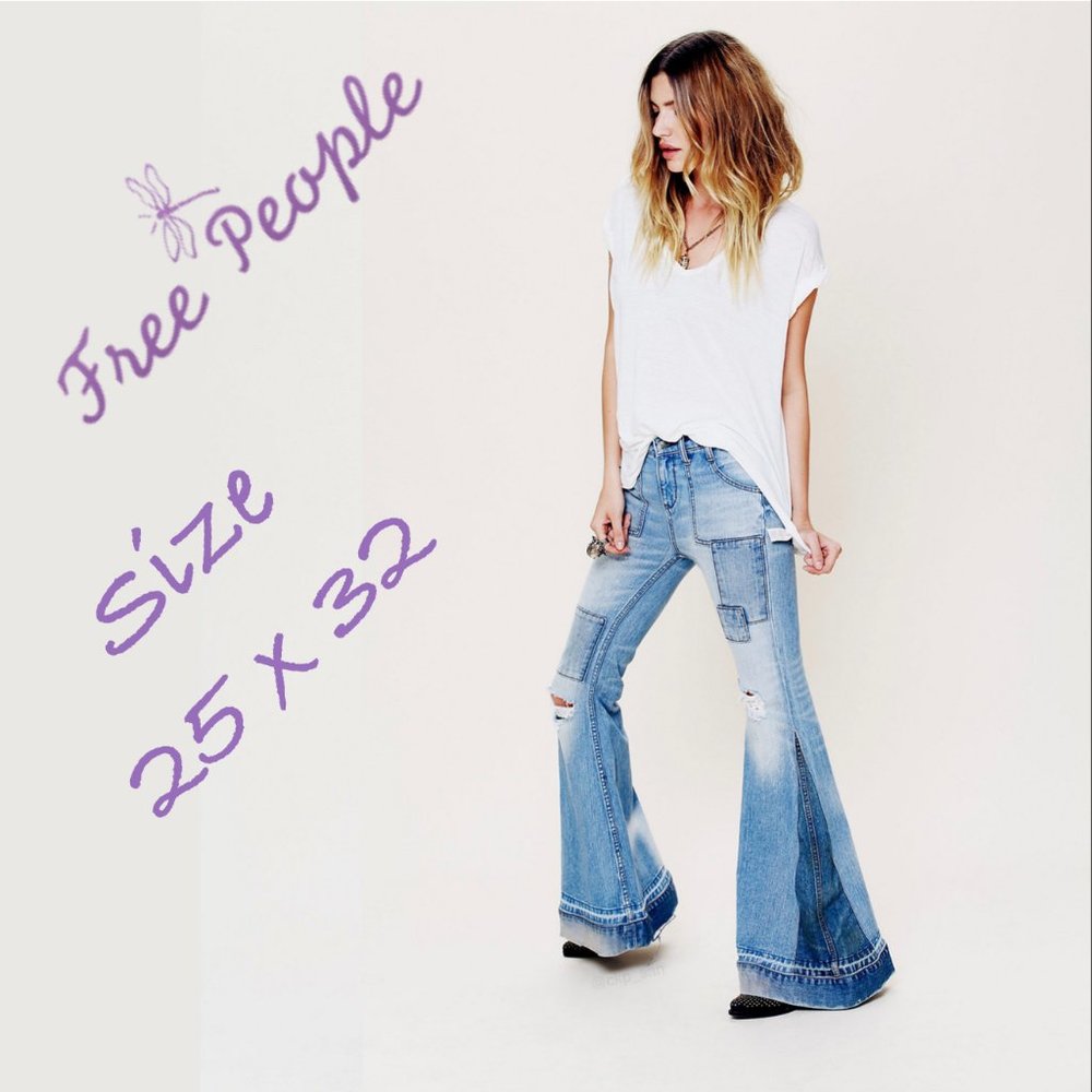 Free People Light Blue Patchwork Flare Jeans